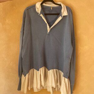 Free People Oversized Collared Pullover with Ruffle Hem